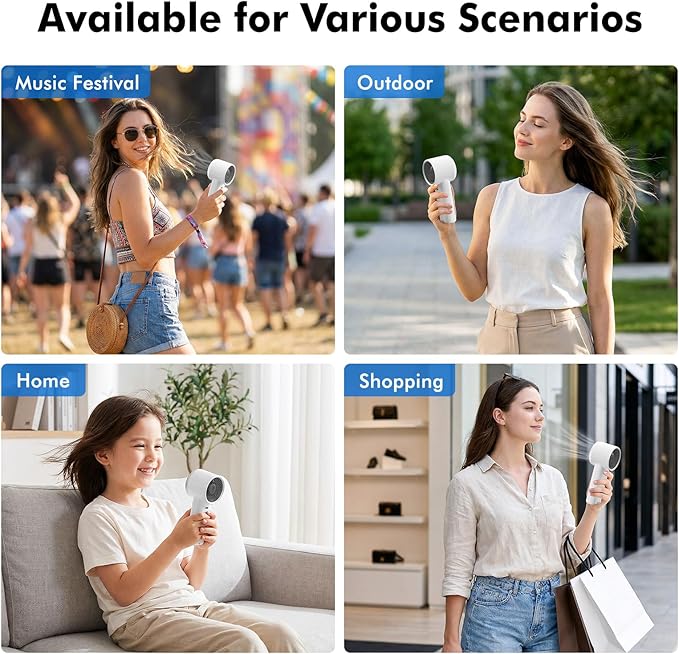 WHATOOK Portable Handheld Turbo Fan, 5 Speeds Mini Personal Fan with 4000mAh Rechargeable Battery, Small Pocket Fan for Travel Essentials, Beach, Office, Gifts for Women Men - Off White - Image 7