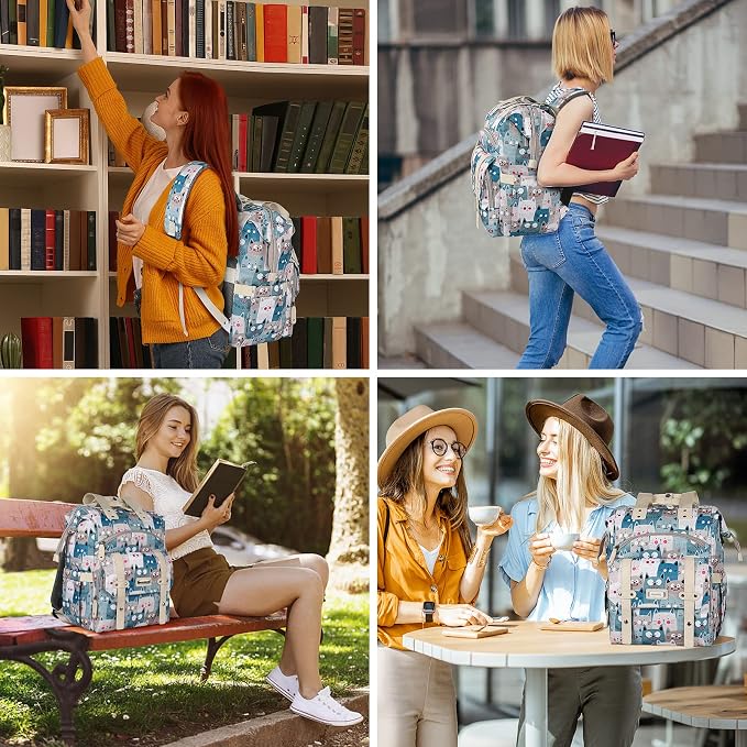 FALANKO Laptop Backpack for Women,Teacher Doctor Nurse Work Purse Bag for 15.6 Inch Laptop,Cute Cartoon Pattern backpack With RFID Anti Theft Pocket, Large Travel Bookbag for Women - Image 6