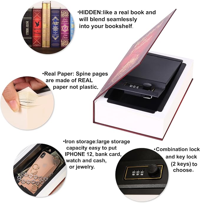 Wizard in Training Book Safe with Real Pages, Magical Diversion Book Safe Lock Box with 3-Digit Combination Lock, Cool Secret Compartment Money Storage Box for Cash and Valuables,9.3''x6.0''x2.3'' - Image 2