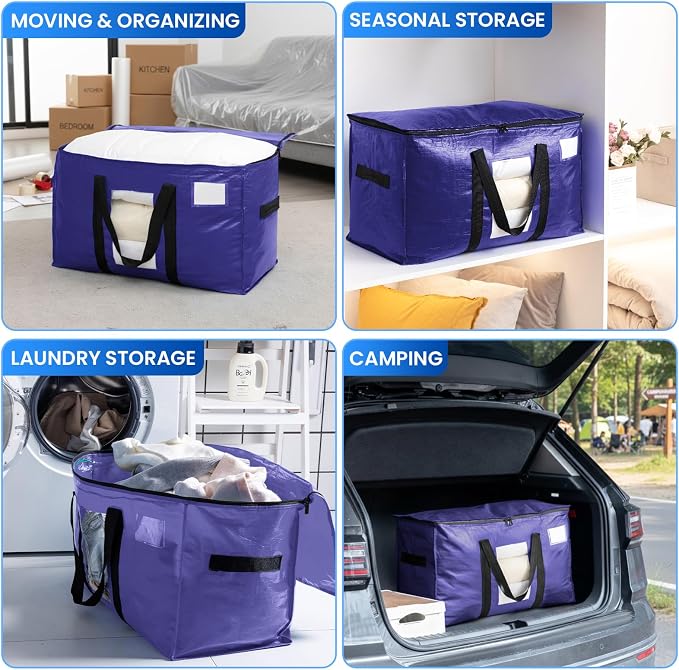 TAILI 4 Pack Dark Blue XXL Moving Bags,Storage Bags with Visible Window | 93L Heavy Duty Totes For Storage,Wrap Around Handles,Alternative to Moving Boxes, College Dorm,Perfect for Moving - Image 8