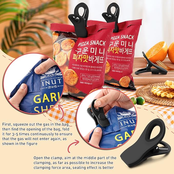 12 Pack Chip Clips, Chip Bag Clips for Kitchen, Black | Kitchen Food and Snack Storage, Fridge, Office and RV Accessories with Magnetic Bag Clips, Airtight Seal Grip - Image 4