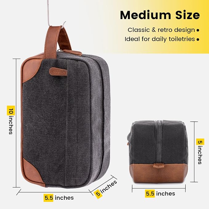 Vorspack Canvas Travel Toiletry Bag for Men, Medium, Dark Grey | Water-Resistant Travel Bag for Toiletries, Large Capacity, Organized Compartment, Suitable for Shaving, Grooming, Accessories - Image 2