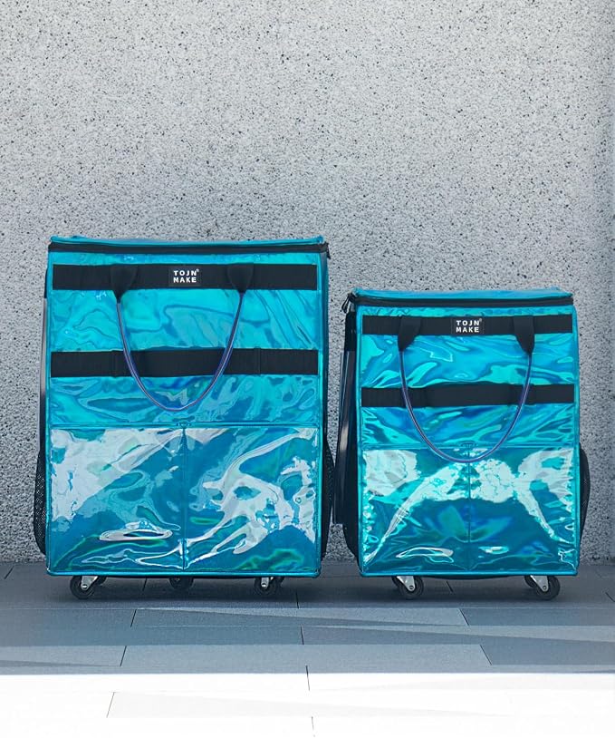 Reusable Grocery Bag with Wheels, Large Glitter Blue Rolling Tote | 8 Pockets, Zipper Cover, Foldable for Women, Kitchen, Travel, Carries Up to 76LBS - Image 7