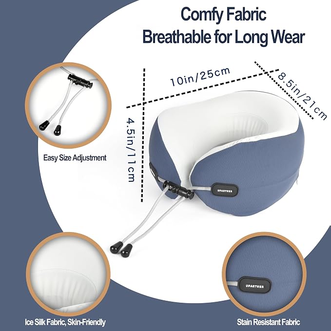 Travel Neck Pillow, Memory Foam Airplane Pillow for Long Flights | Pure memory foam, adjustable fit, washable velvet cover, eye mask, earplugs and carry case for flights, cars and office naps - Image 6