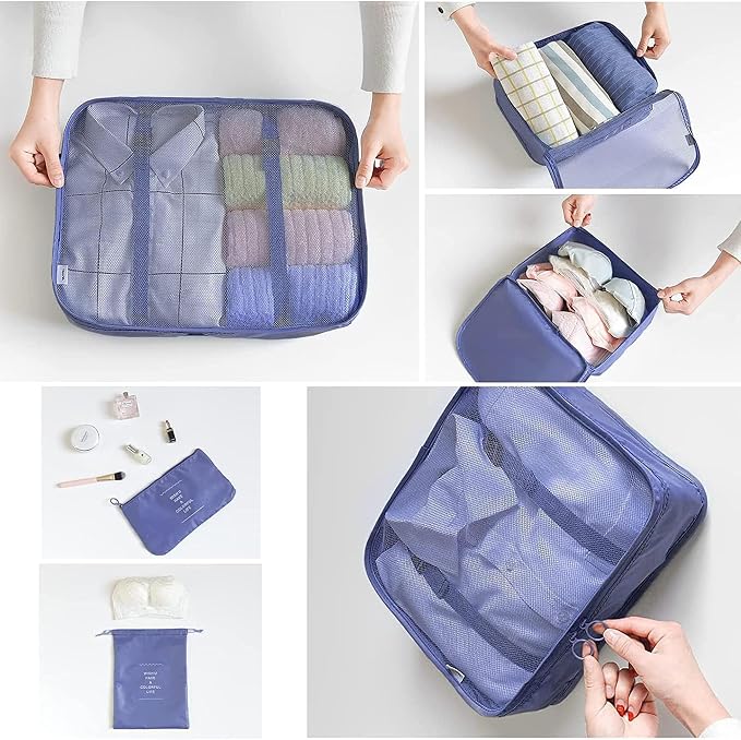 LANSKLBD 6/8 Set Packing Cubes for Suitcases Travel Luggage Packing Organizers,Travel Accessories Essentials Luggage Organizer with Shoe/Tioletry/Laundry Bag (Dark Blue, 6 set) - Image 2