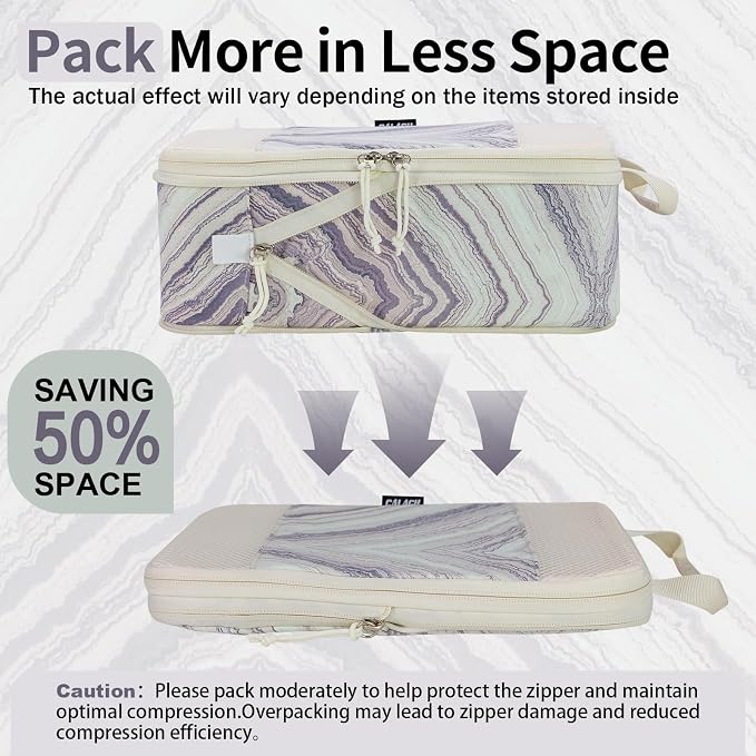 Compression Packing Cubes for Travel Essential, 4 Set Compression Bags for Travel Packing Organizer, Expandable Compression Cubes for Travel, Standard, Marble Pattern - Image 5