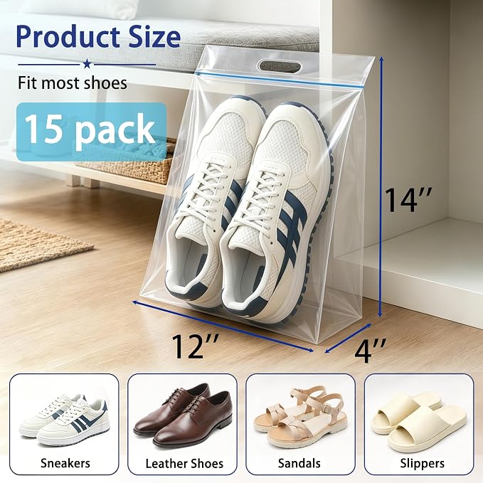 Waterproof Shoe Bags for Travel Packing Storage | Smellproof, Travel Essentials, Multi Purpose, Extra Thick Plastic - Image 2