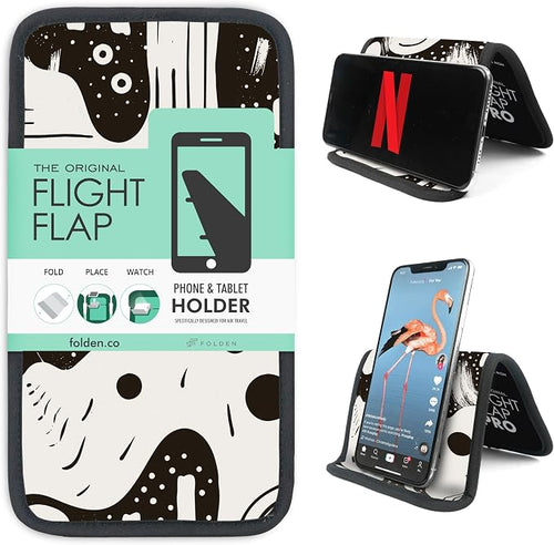 Airplane Phone Holder - Foldable Phone Stand for Plane Travel | Aluminum Build, 9 x 5 in. Boho Black, Tabletop Mount Desk, Plane Tray Seat back, Treadmill, Fits iPhone Cell Phone by FlightFlapbyFolden