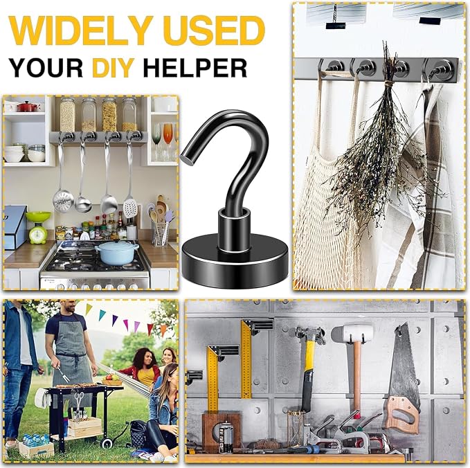 DIYMAG Magnetic Hooks 12pcs 85lbs Cruise Essentials 2026 Magnet Hook Black | Neodymium Heavy Duty Strong Magnets Hanging Ship Cabins Refrigerator Fridge Classroom Beach Vacation Kitchen Grills Home Tool - Image 7