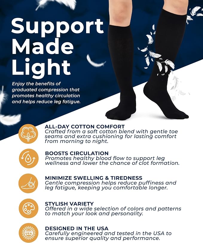 Pembrook Cotton Light Compression Socks for Women & Men - 3 Pairs | 8-15 mmHg Comfort Compression Socks for Men & Women - Image 2