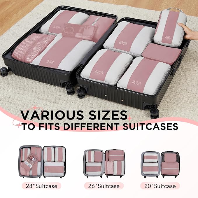 OlarHike 10 Set Compression Packing Cubes for Travel Essentials,Compressible Expandable Space Saver Bags for Organizing Clothes,Luggage Suitcase Garment Bags with Over 1000 pcs Mesh Holes(Light Coral) - Image 8