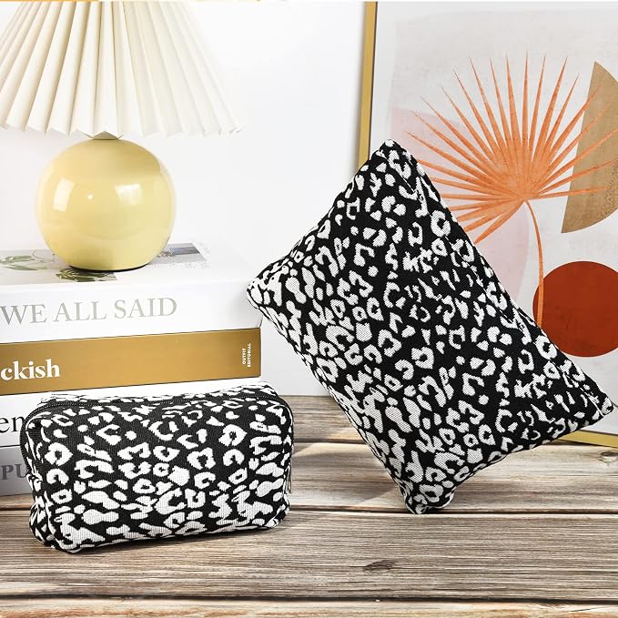 SOIDRAM 2 Pieces Leopard Print Makeup Bag Large Cosmetic Bag Capacity Canvas Mix Travel Toiletry Bag Organizer Cute Makeup Brushes Aesthetic Accessories Storage Bag for Women, Leopard Print Mix Black - Image 7