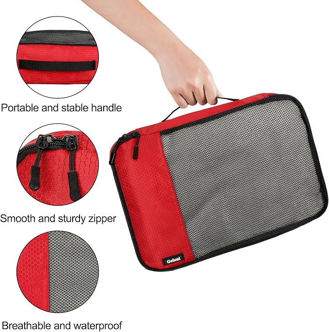 Packing Cubes for Travel Essentials,4 Set Packing Cubes for Suitcases,Lightweight Mesh Luggage Organizer Bag,Red - Image 3