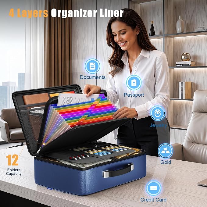Fireproof Document Box, Hard Briefcase Fireproof Safe for Home Documents | Fire proof file box for documents, detachable accordion file organizer, waterproof digital document organiser briefcase - Image 6