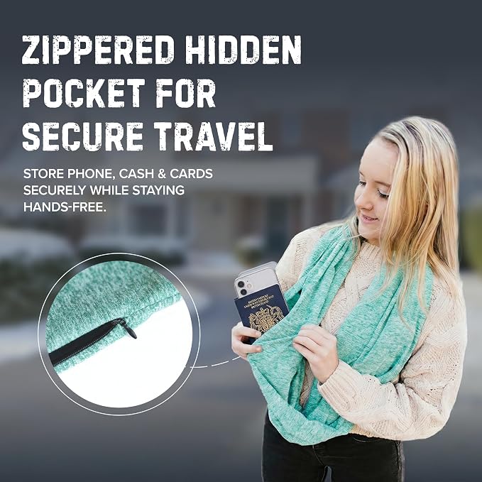 Zero Grid Infinity Travel Scarf Loop with Hidden Zipper Pockets for Passport, Phone, Cash, Cards - Image 2