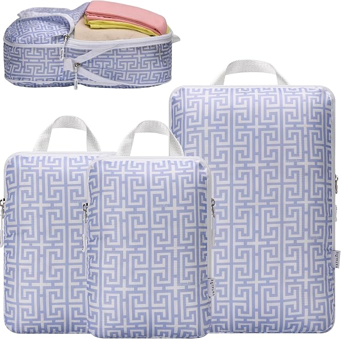 Compression Packing Cubes Organizer Bags for Suitcase & Backpack, Packing Cubes for Travel, Lightweight Luggage Organizers, Travel Cubes for Packing, Vacation Essentials - 3pc Set - Light Blue Boho - Image 9