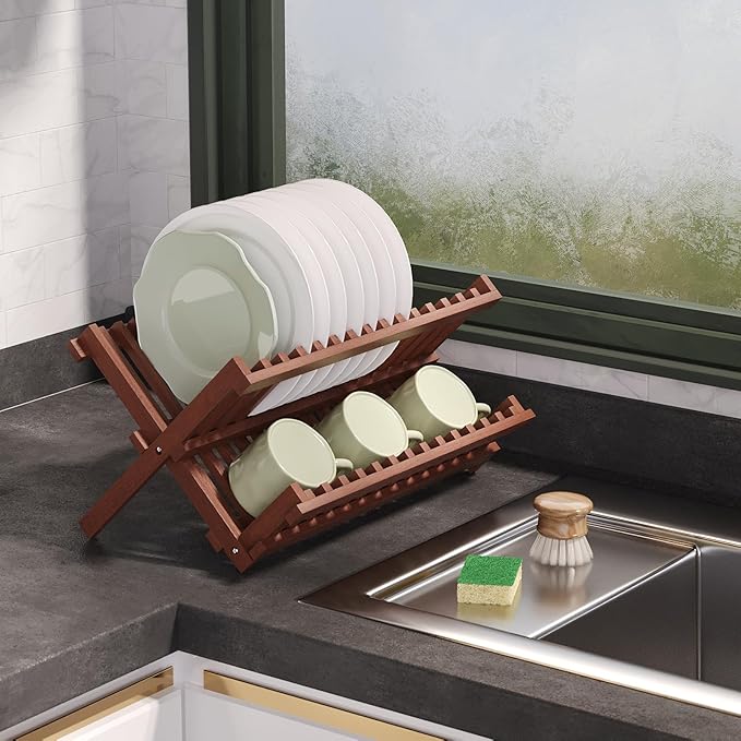 VERTORGAN Teak Dish Drying Rack,Folding Drainer for Kitchen | Foldable Spice Rack,Pantry Organization and Storage,Ventilation Hole,Quick-dry design,Space-saving fold,Multi-scene versatile - Image 6