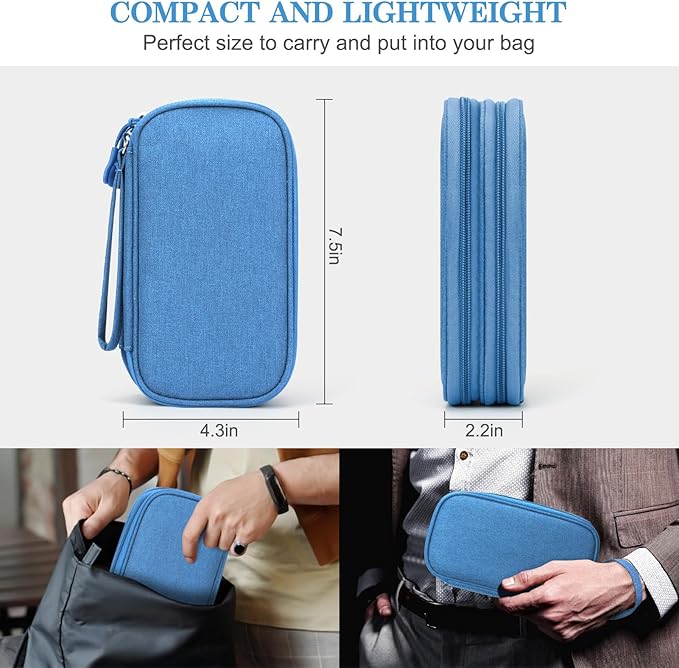 FYY Electronic Organizer, Travel Tech Pouch Bag, Cable Organizer Cyan | Wrist Strap, Waterproof, Double Layers Portable Electronics Travel Carrying Case for Cord, Charger, Daily Business Trips Use - Image 2