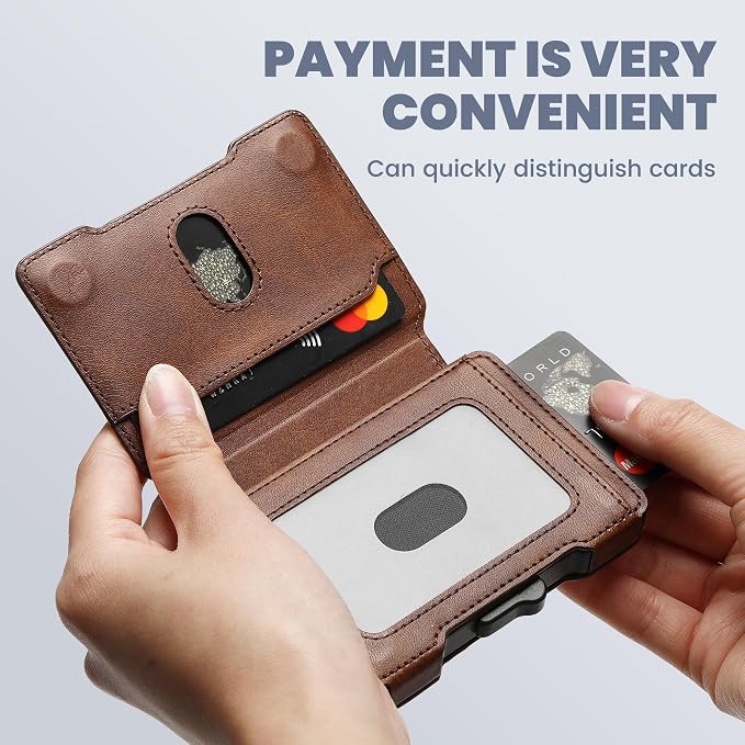Wallet for Men, RFID Blocking Slim Mens Wallet with Money Clip | Minimalist Pop Up Card Case, ID Window, 9-11 Cards Capacity, Bifold Leather Front Pocket Wallet with Gift Box（Brown Red） - Image 2