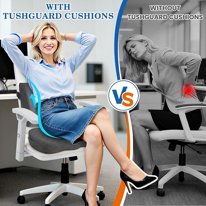 Back&Seat Cushion, Chair Cushions, Lumbar Back Support Pillow, Grey/X-Large | Breathable Memory Foam Back Support Pillow, Portable Airplane Seat Cushion for Travel, Computer Desk, Wheelchair, Driving - Image 5