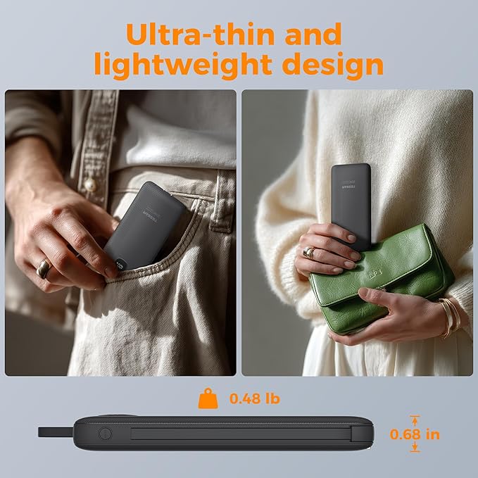 TESSAN Portable Charger with Built in Cables, 10000mAh Power Bank Fast Charging with Foldable AC Plug, PD20W Compact Battery Pack Travel Essentials for iPhone 17/16/15 Series, Samsung, Tablets, Black | PD20W USB C Fast Charging with Foldable AC Outlets... - Image 5