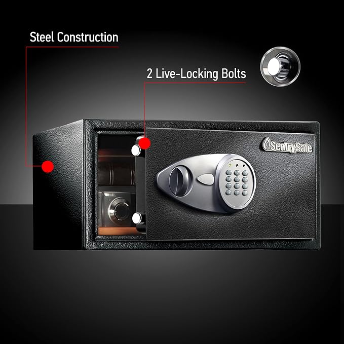 SentrySafe Shelf Safe with Digital Keypad Lock, Steel Safe with Interior Lining and Bolt Down Kit for Money, Jewelry, Documents, 0.98 Cubic Feet, 8.9 x 16.9 x 13.6 Inches, X105 - Image 4
