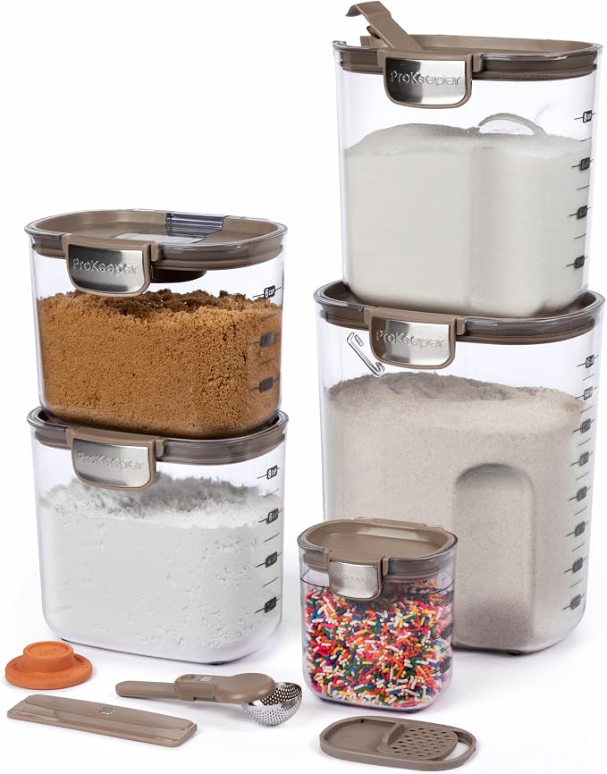 ProKeeper+ Airtight Food Storage Container Set – Clear Plastic Flour and Sugar Canister Set with Magnetic Accessories for Kitchen Organization (Taupe, 9-Piece) by Unknown