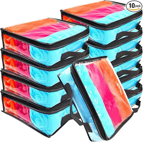10 Pieces Large Clear Travel Packing Cube ，Clear Vinyl Zippered Storage Bags See Through Moving Bag Plastic Storage Bags PVC Multipurpose Pouch with Handle for Sweater Shirts Dress Storage by Hlimior
