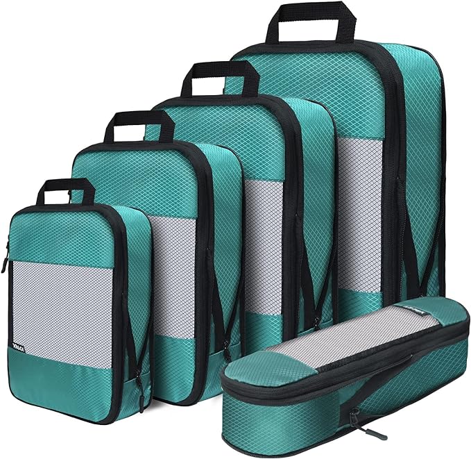 Compression Packing Cubes for Suitcases,5 Set Travel Essentials, Lightweight Luggage Organizer Bags, Travel Cubes for Carry on by XBLGX