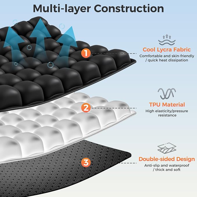 Upgrade Airplane Seat Cushion with No External Air Pump, Travel Cushion for Long Flights, Portable Wheelchair Cushions, Adjustable Air Cushion with Non-Skid Bottom Relief Discomfort in Coccyx - Image 4