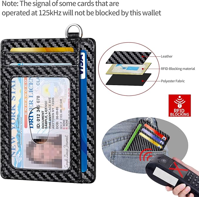 Slim Minimalist Front Pocket Wallet, RFID Blocking Credit Card Holder Wallet with Detachable D-Shackle for Men Women - Image 4