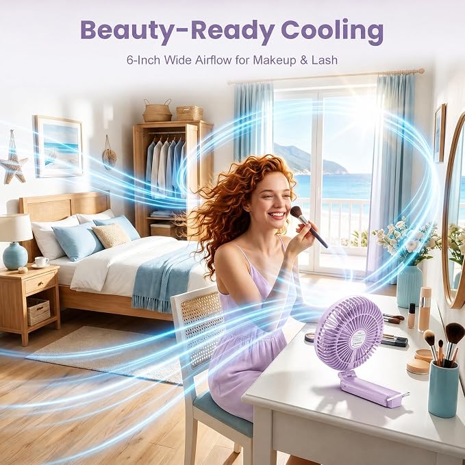 Portable Handheld Fan, 10000mAh Rechargeable 6-Inch Personal Fan for Travel | Ultra Quiet Foldable Desk Fan, 5-Speed Battery Operated Fan with Up to 40H Runtime and Digital Display for Travel and Makeup - Image 5