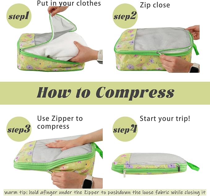 7 Pcs Compression Packing Cubes Travel for Suitcases, Luggage Organizer Lightweight Storage Bags Set for Backpack Travel- Packaging Cubes for Carry-Ons and Storage - Image 2