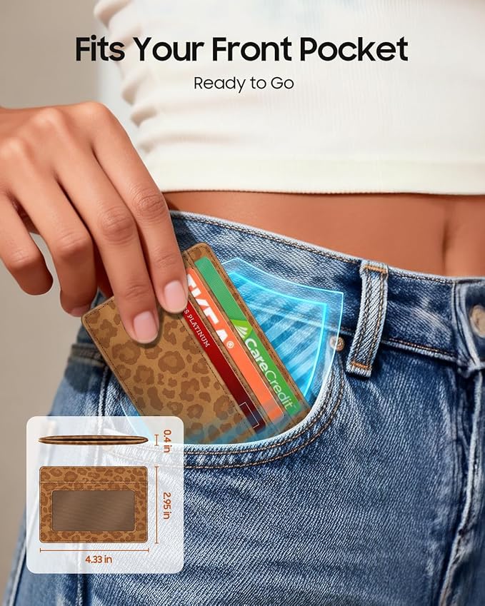 FINTIE Slim Minimalist Front Pocket Wallet RFID Blocking Credit Card Holder | Card Cases with ID Window for Men Women, Leopard print - Image 2