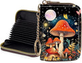 Credit Card Holder for Women,Small Rfid Wallet with Keychain Zipper,Cute PU Leather Card Case Wallet，Accordion Credit Card Wallets Gift,Moon Mushroom by Unknown