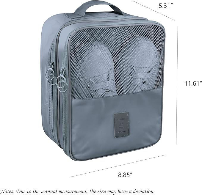 Travel Shoe Bags 2 Pcs of Shoe Organizers Set for Suitcase Hold 3 Pair of Shoes Waterproof Shoe Packing Cubes for Travel and Daily Use Storage Pouch with Handle (Grey+Beige) - Image 2
