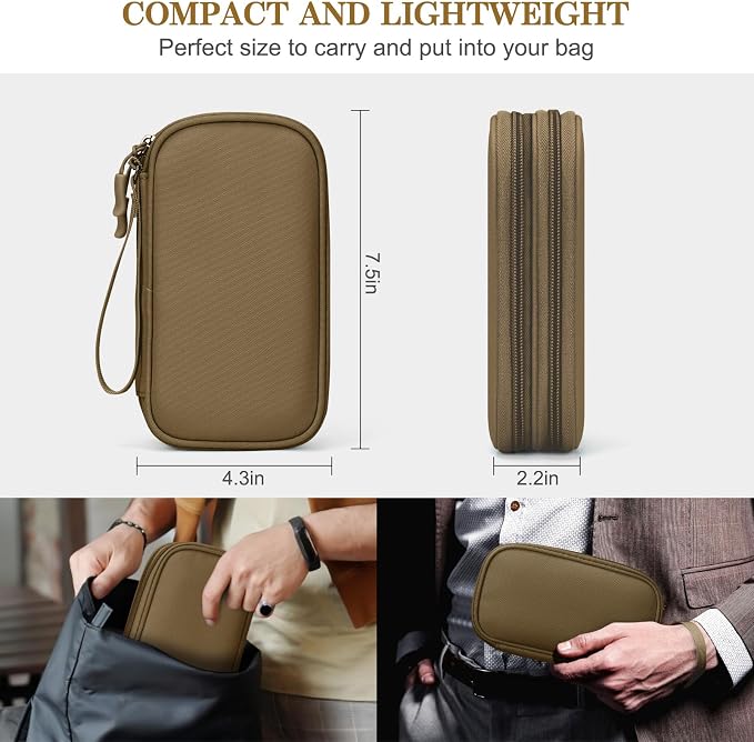 FYY Electronic Organizer, Travel Tech Pouch Bag, Cable Organizer Brown | Wrist Strap, Waterproof, Double Layers Portable Electronics Travel Carrying Case for Cord, Charger, Daily Business Trips Use - Image 2
