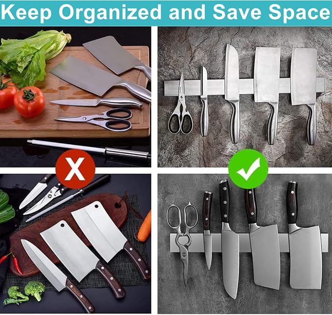 Magnetic Knife Holder for Wall 16 Inch Knife Magnetic Strip Refrigerator Knife Magnet Bar Wall Mount Knife Rack for RV Kitchen Utensil Holder Metal Tool Holder Knife Block for Kitchen Organization - Image 6