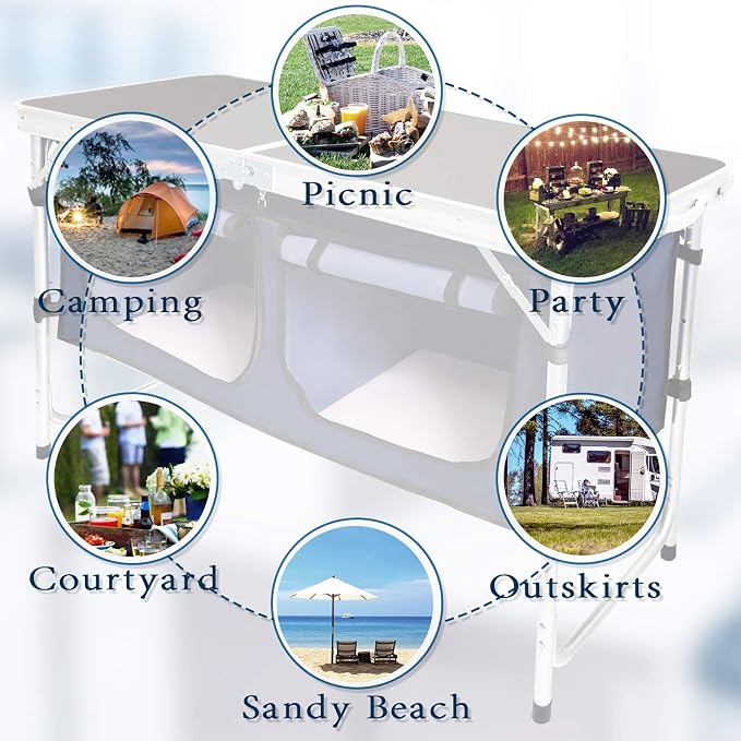 CampLand Outdoor Folding Table Aluminum Lightweight Height Adjustable with Storage Organizer for BBQ, Party, Camping - Image 7
