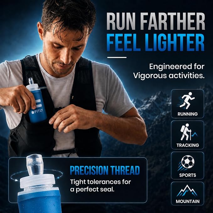 FITLY Soft Flask - Shrink As You Drink Soft Water Bottle for Hydration Pack - Folding Water Bottle Ideal for Running, Hiking, Cycling, Climbing & Rigorous Activity - Image 5