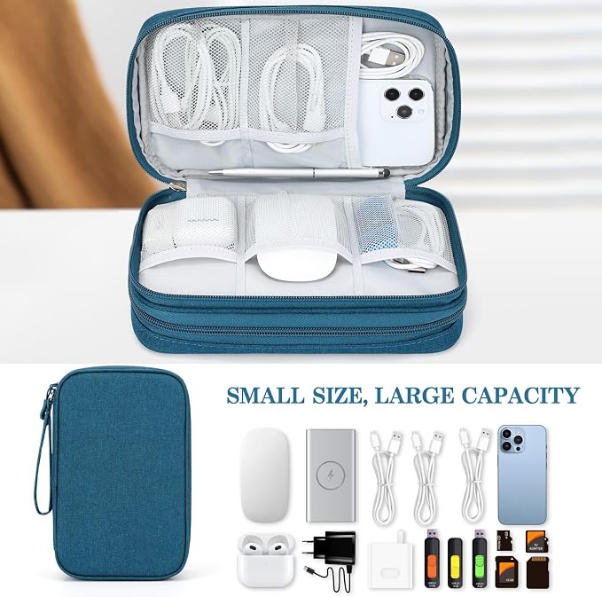 FYY Electronic Organizer, Travel Tech Pouch Bag, Large, Dark Green | Wrist Strap, Waterproof, Double Layers Portable Electronics Travel Carrying Case for Cord, Charger, Daily Business Trips Use - Image 6