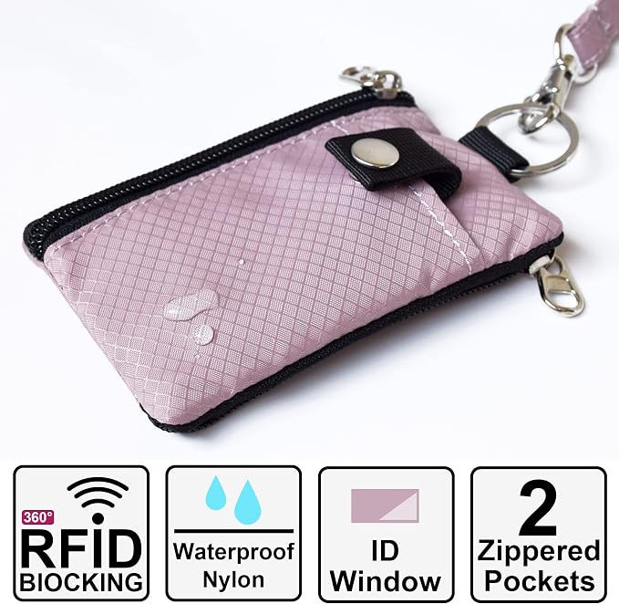 CHENSPRX Minimalist RFID Blocking Small Wallet with ID Window,WaterResistant Zip Id Case Wallet with Lanyard Keychain for Cards,Cash,Travel,Women,Men - Image 2