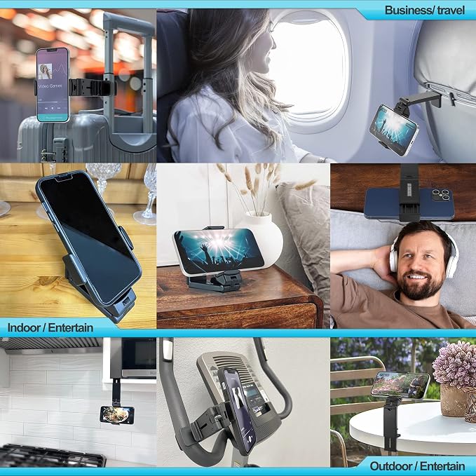 Travel Accessories, Universal Seat Back Tray Table Phone Clip Holder, Adjustable Pocket Size Hands Free Phone Holder Airplane Travel Essentials Compatible with iPhone and Android - Image 2