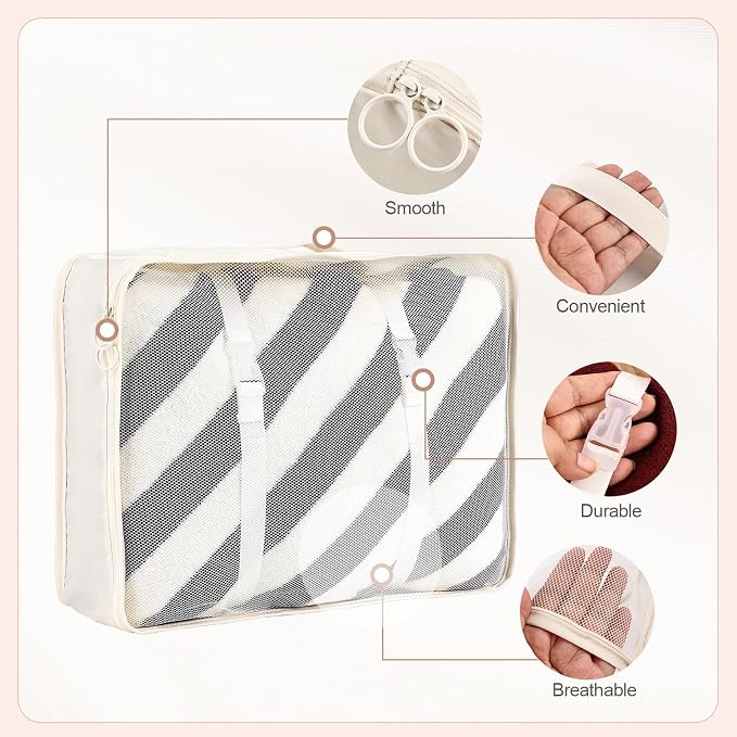 Packing Cubes for Travel, 8 Set Luggage Organizer Bags Travel Cubes for Packing Compression Luggage Cubes for Suitcase Carry on Travel Essentials with Laundry & Toiletry Bag(beige) - Image 5