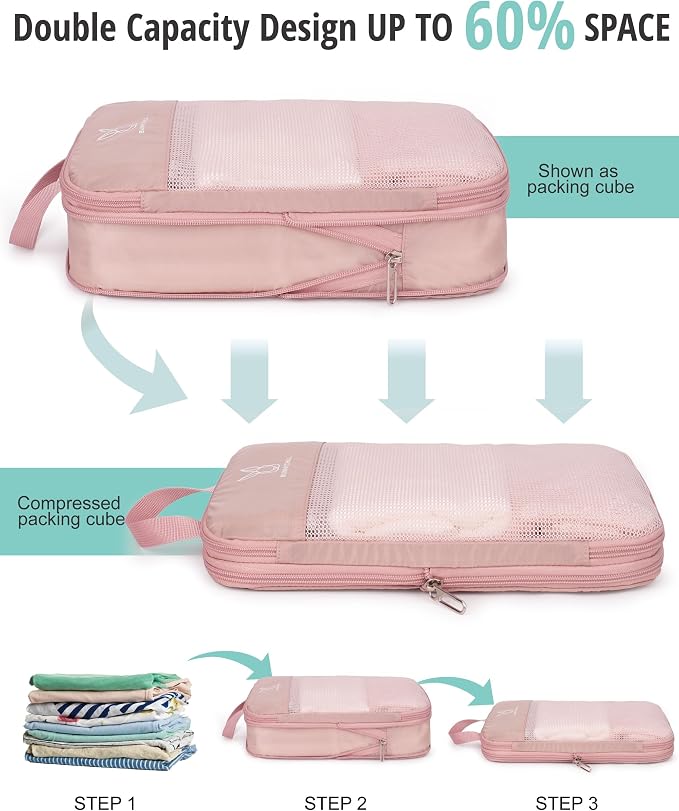 6/8 Set Space Saving Compression Packing Cubes Lightweight Packing Cube | Expandable Space-Saving Compression Cubes 6 Set Lightweight Travel Luggage Packing Cubes Organizer Essentials Smooth Zippers - Image 3