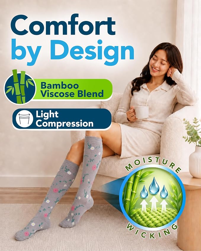 Doctor's Select® Bamboo Viscose Light Compression Socks for Women & Men - 3 Pairs, 8-15 mmHg Compression Socks, Knee High - Image 2