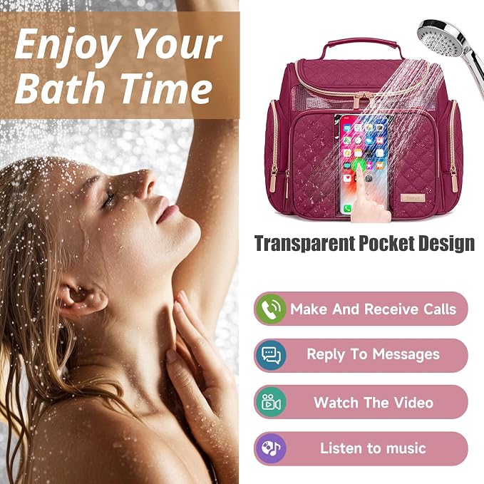 Tealari Large Toiletry Bag for Women Men,Bathroom Bag,Water Resistant Shower Bag,Makeup Bag,Portable Shower Caddy for College Dorm,Hanging Travel Toiletry Bag with Transparent Waterproof Phone Pocket - Image 3