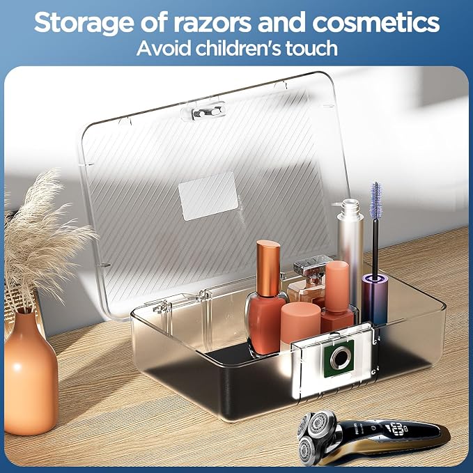 AICase Biometric Fingerprint Storage Box, Transparent Portable Jewelry Cash Safe Storage Box, Rechargeable Lock Box for Car Home Office Travel_Clear - Image 7