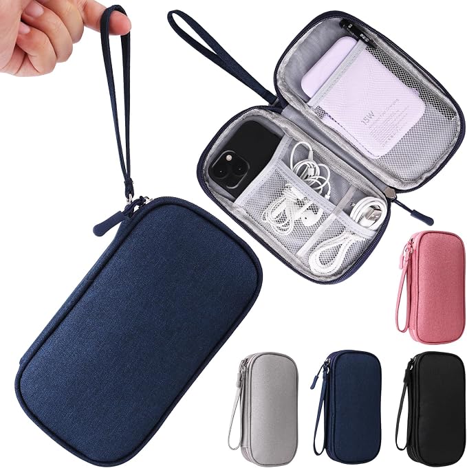Travel Cable Organizer, Electronics Accessories Bag for Charger, Phone, Memory Card, Universal Gadget Organizer (Blue) by KINMINGZHU