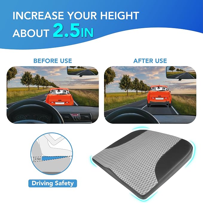 Lofty Aim Car Seat Cushion, Car Seat Pillow, Automotive Cushion | Memory Foam Car Seat Cushion for Long Driving, Butt Pillow for Pain Relief, Driver Seat Cushion for Car, Office, Black&Gray - Image 4